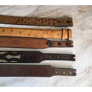 Lot of 5 Men's Leather Belts Belt Ostrich Black Brown EUC No Buckles 36" - 38"